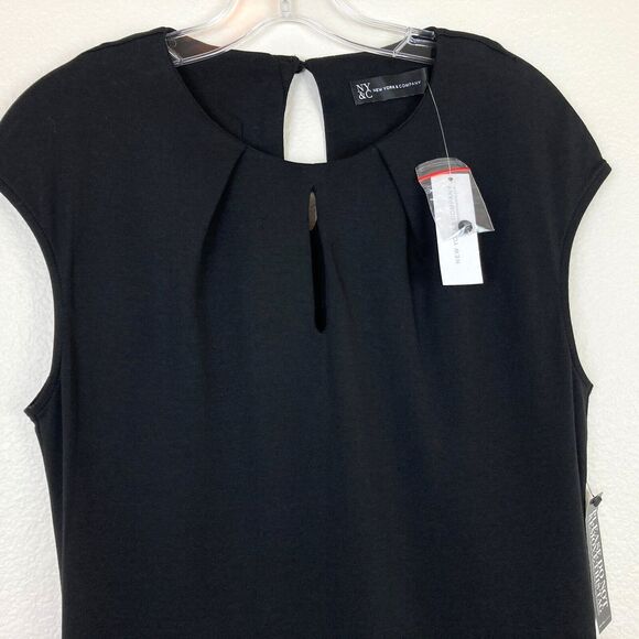 NY&C NWT Sheath Dress Size S Black Knit Cutout Front Keyhole Back Cap Sleeves - Picture 2 of 10